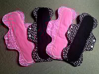 Image 1 of Cotton Heavy Absorbency Pads with Hidden Leak Protection Layer- Pink & Black Ditzy Floral 
