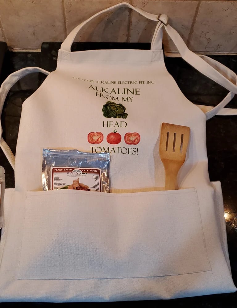 Alkaline Recipe/Cookbook. Chef's Apron. Measuring Spoons. Tea Infusers. K-Cups. Coffee Mug. Journal.