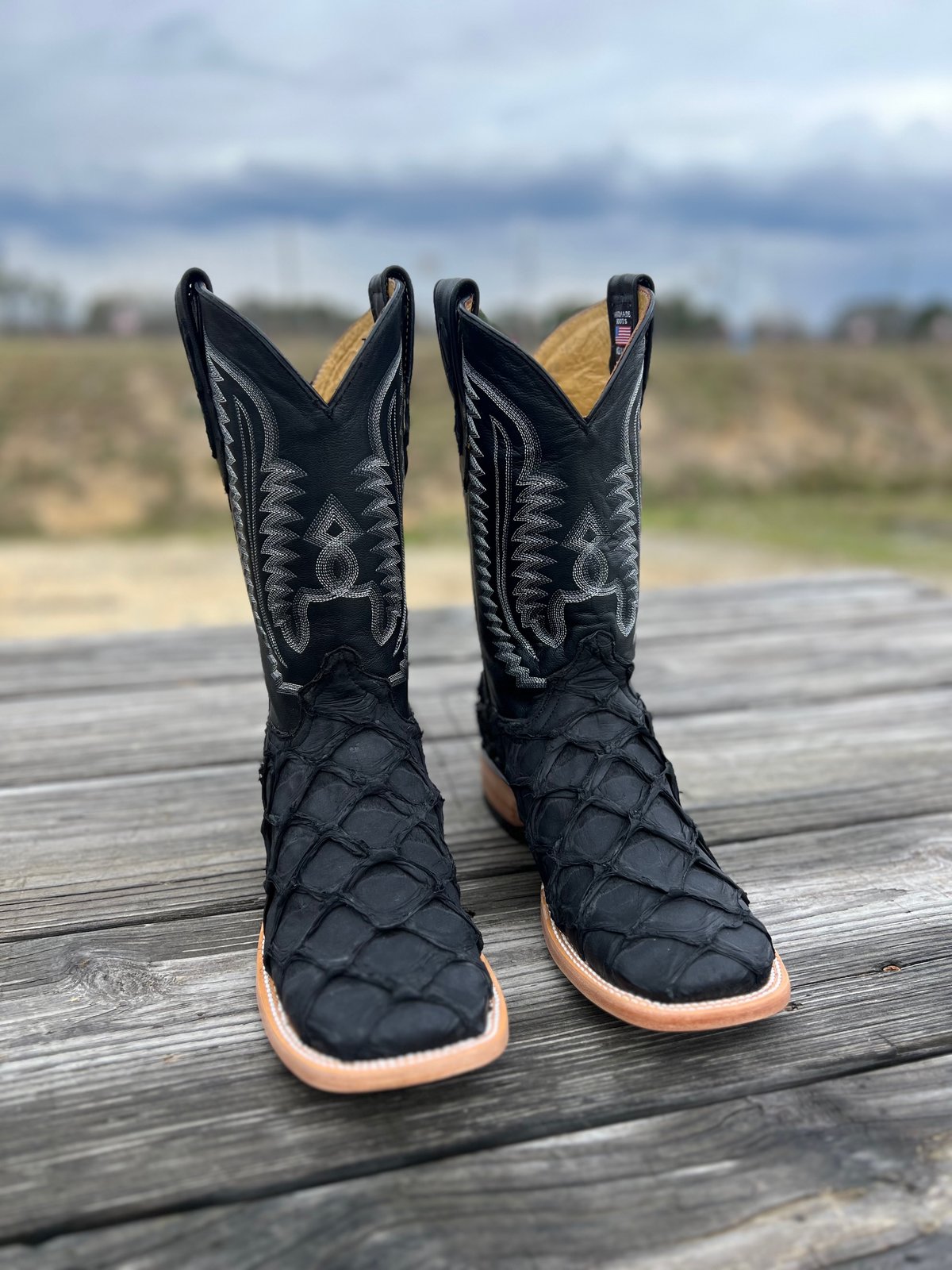 Men’s Big Bass Matte Black Fish Scale Boots | El Zacatecas Western Wear