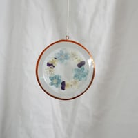 Image 1 of Pressed Flower Suncatcher Viola and Hydrangea Wreath
