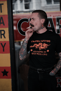 Image 3 of CHAPEL TATTOO DRAGON TEE ORANGE - "155 CHAPEL ST"