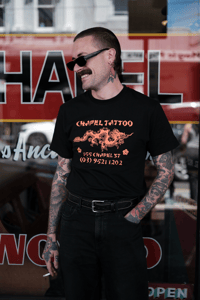 Image 1 of CHAPEL TATTOO DRAGON TEE ORANGE - "155 CHAPEL ST"