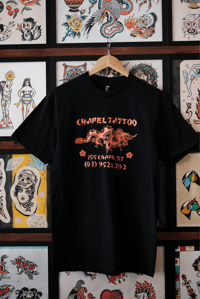 Image 4 of CHAPEL TATTOO DRAGON TEE ORANGE - "155 CHAPEL ST"