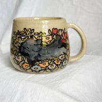 Image 2 of Black Dog In the Flowers Mug