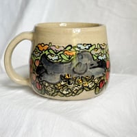 Image 1 of Black Dog In the Flowers Mug