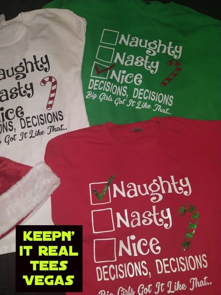 Image of THICK GIRLS ROCK NAUGHTY OR NICE CHRISTMAS TSHIRT 