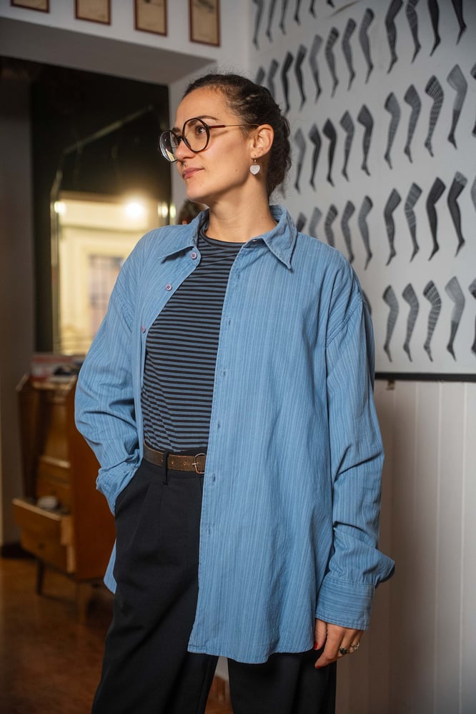 Image of Camicia Velluto Celeste righine