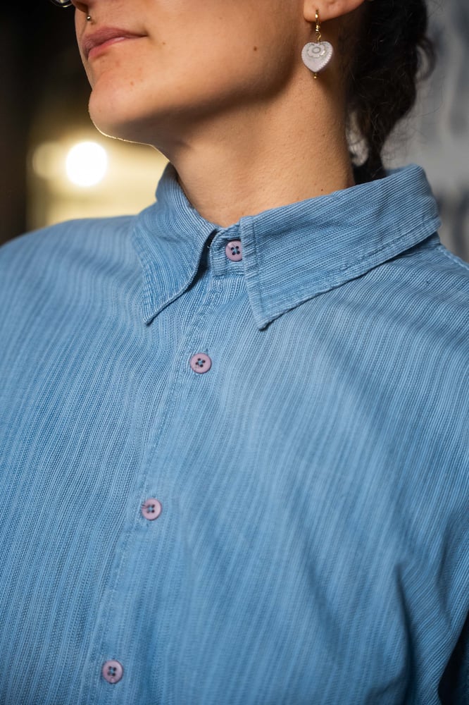 Image of Camicia Velluto Celeste righine