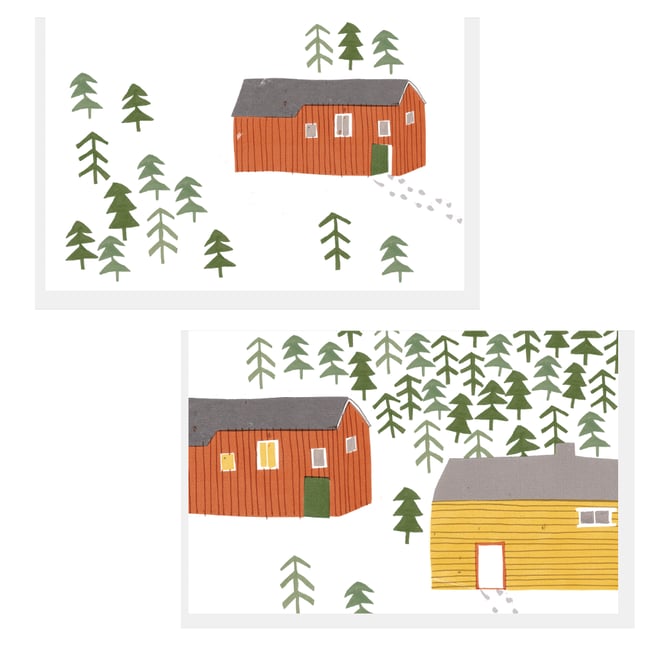 Winter Cabins - pack of four cards