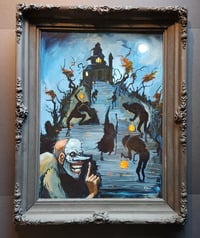 Image 1 of "Trick-or-treating at the old Bates mansion" original oil painting