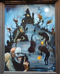 Image 3 of "Trick-or-treating at the old Bates mansion" original oil painting