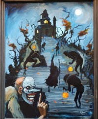Image 4 of "Trick-or-treating at the old Bates mansion" original oil painting