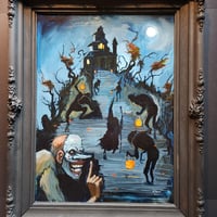 Image 5 of "Trick-or-treating at the old Bates mansion" original oil painting