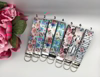 Image 1 of Flowers Plaid - Stripe Wristlet Keychain, Key Fob Wristlet, Wristlet Keychain 