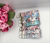 Image 2 of Flowers Plaid - Stripe Wristlet Keychain, Key Fob Wristlet, Wristlet Keychain 
