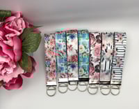 Image 3 of Flowers Plaid - Stripe Wristlet Keychain, Key Fob Wristlet, Wristlet Keychain 