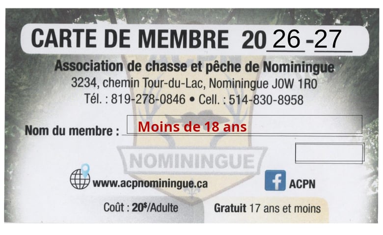 Image of Carte de membre 2025 - 2026 - moins de 18 ans