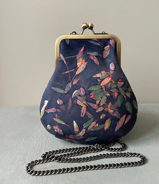 Image of Lochan leaf, crossbody velvet bag with chain handle - fits phone
