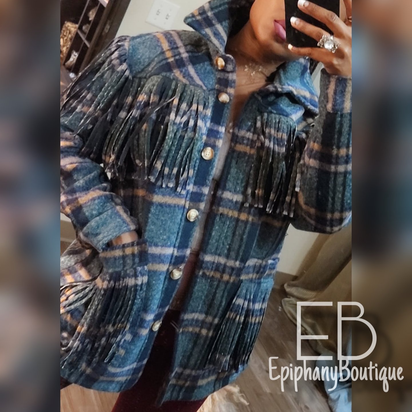 Image of The Nina Plaid Fringe Shacket-**SALE**