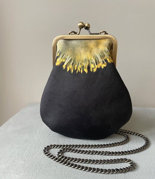 Image of Yellow catkin, crossbody velvet bag with chain handle - fits phone