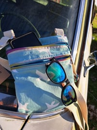 Image 3 of Flying White Bird on Blue Canvas Two Zip Crossbody Bag with Choice of Zippers 