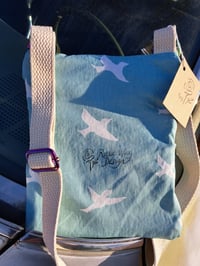 Image 4 of Flying White Bird on Blue Canvas Two Zip Crossbody Bag with Choice of Zippers 
