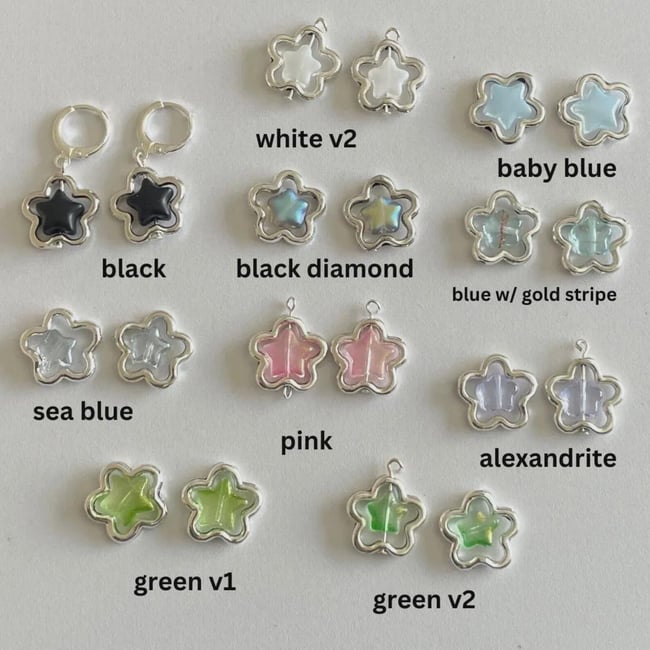 metal flower star silver earrings