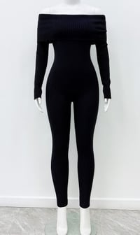 Off Shoulder Ribbed Knit Jumpsuit - Black