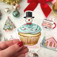 Image 1 of Snowman cupcake sticker 