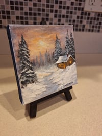 Image 2 of "Winter Sunset Cabin" Miniature Painting