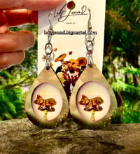 Image 1 of Dreaming Kitty - Cottage Kitty - Kitten Mushroom Egg - Sublimation Earrings - Teardrop Earrings 