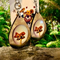 Image 2 of Dreaming Kitty - Cottage Kitty - Kitten Mushroom Egg - Sublimation Earrings - Teardrop Earrings 