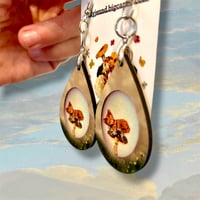 Image 3 of Dreaming Kitty - Cottage Kitty - Kitten Mushroom Egg - Sublimation Earrings - Teardrop Earrings 