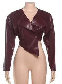 Faux Leather Crop Jacket - Wine 