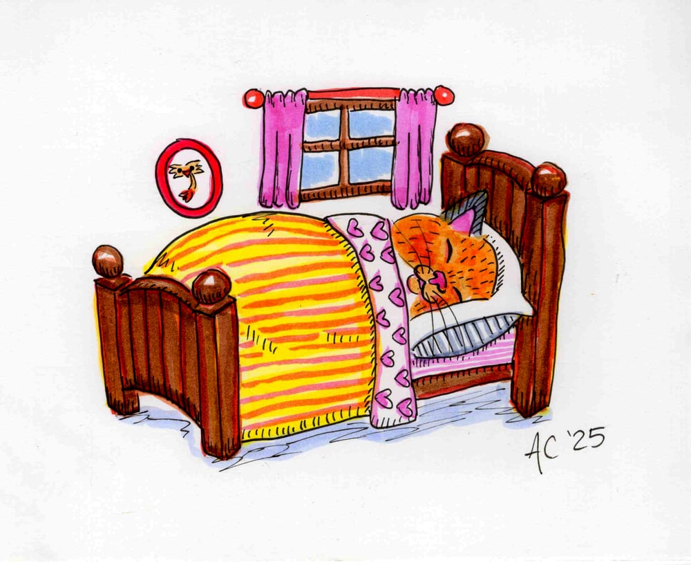 Image of Richard Scarry Inspired Sleeping Cat Original