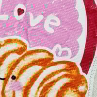 Image 2 of Kawaii Dessert Valentine Heart Illustration Canvas Messenger Tote Bag "Guyuria Love Me?"