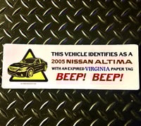 Nissan VA tag sticker BEEP! BEEP!  Free domestic shipping!