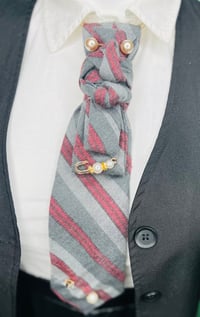 Image 1 of Vintage Style Women’s Necktie with Burgundy and Gray Stripes
