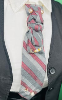 Image 2 of Vintage Style Women’s Necktie with Burgundy and Gray Stripes