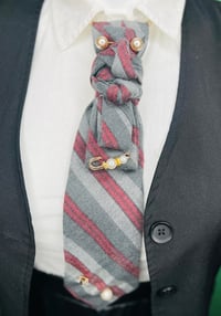 Image 3 of Vintage Style Women’s Necktie with Burgundy and Gray Stripes