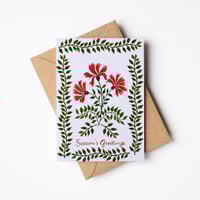 Red Floral Season's Greeting's Christmas Card