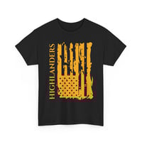 Image 2 of Highlanders Distressed Flag T‑Shirt — Vertical Orange American Flag Design