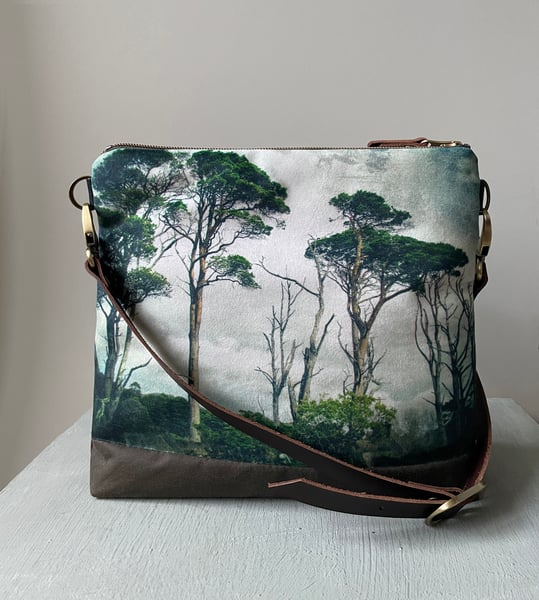 Image of Scots pines, large shoulder bag with crossbody leather strap 