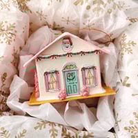 Image 8 of Pink roof Christmas cottage ornament 