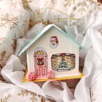 Image 7 of Aqua roof Christmas cottage ornament 