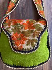Image 2 of Artisan Crochet Vintage Fabric Tapestry Purse Orange Floral