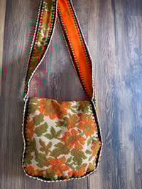 Image 3 of Artisan Crochet Vintage Fabric Tapestry Purse Orange Floral