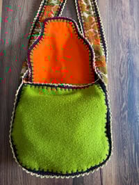 Image 5 of Artisan Crochet Vintage Fabric Tapestry Purse Orange Floral