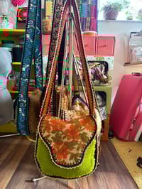 Image 9 of Artisan Crochet Vintage Fabric Tapestry Purse Orange Floral