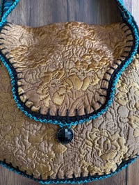 Image 2 of Artisan Crochet Vintage Fabric Purse Blue Paisley